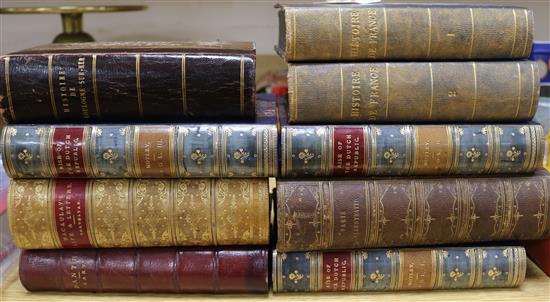 Nine leather bound volumes, Paris illustrated and Rise of the Dutch Republic, etc.
